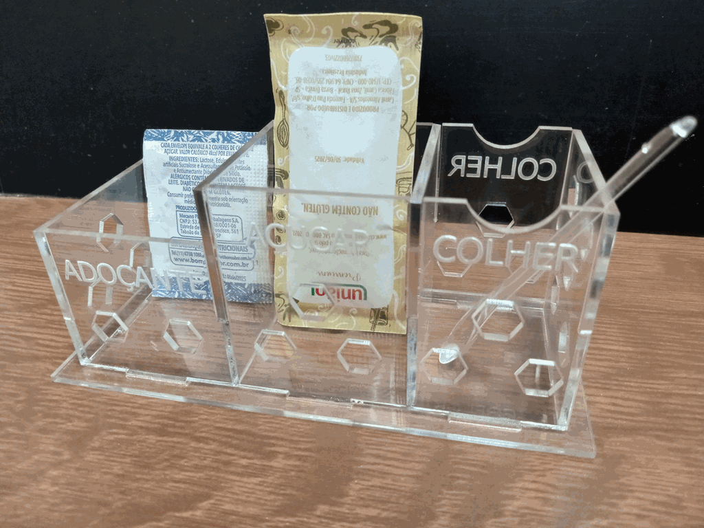 Porta Sachê - Adoçante, Açúcar, Colher